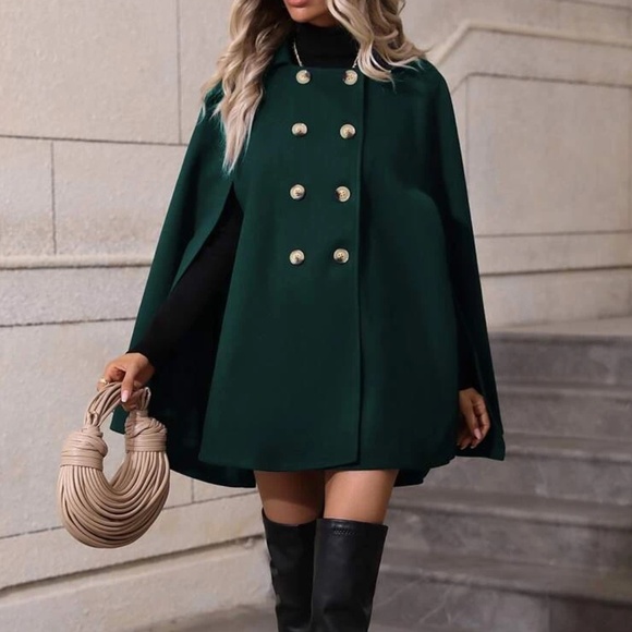 Classic Double Breasted Button Cape Jacket Coat - Picture 11 of 13